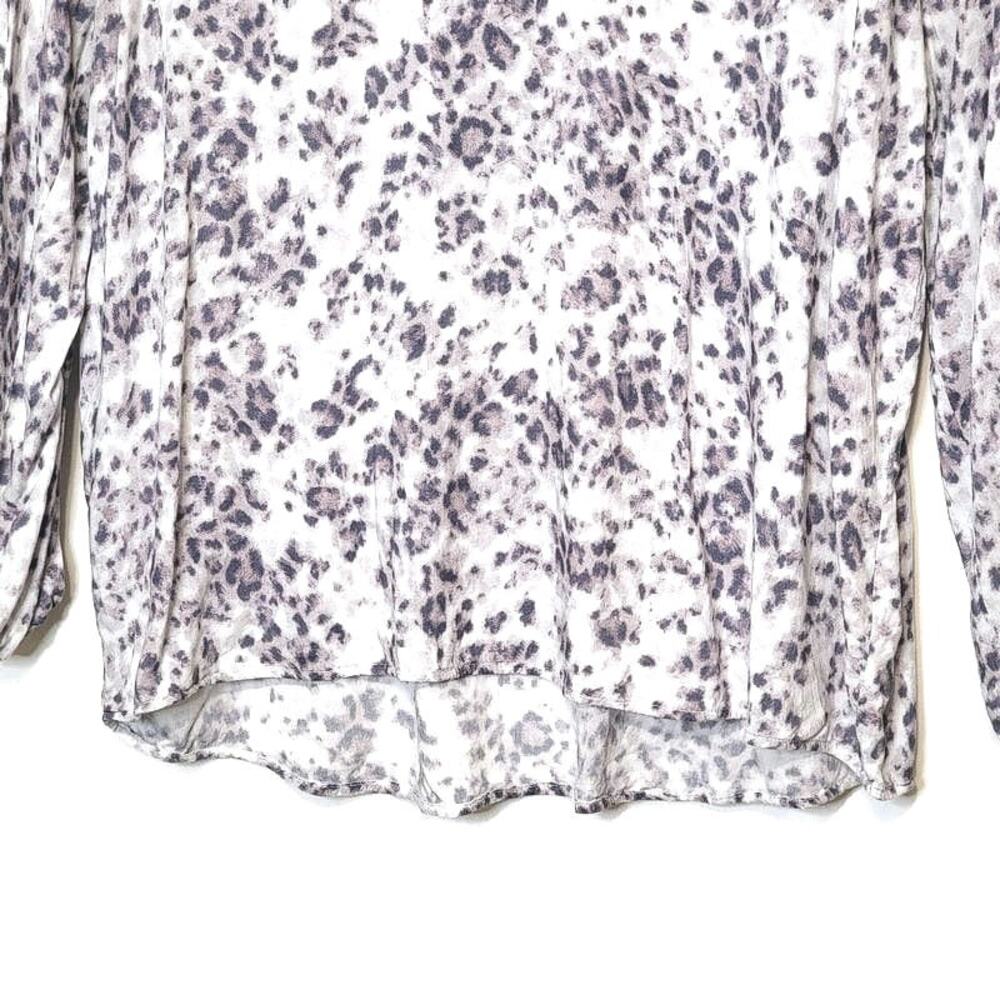 Cloth & Stone Leopard Animal Print Blouse Tie Neck Long Sleeve Purple White L - Picture 6 of 15